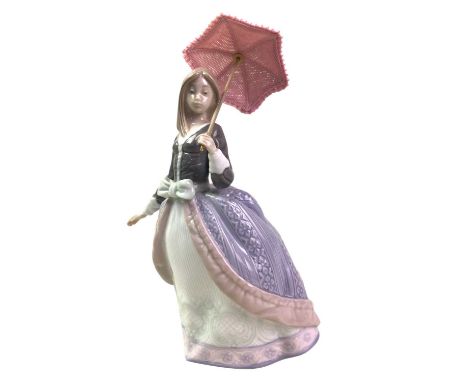 ROYAL WORCESTER FIGURE, HAPPY ANNIVERSARY along with three Royal Doulton figures, Lladro figure, Lladro plaque and a Nao figu