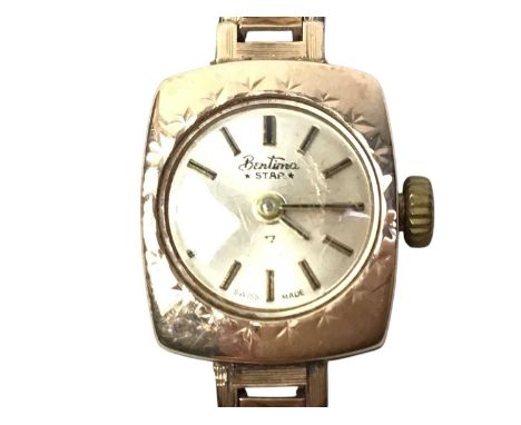 VINTAGE BENTIMA STAR LADY'S WRIST WATCH, IN NINE CARAT GOLD the bracelet also marked for nine carat gold16mm caseQty: 11g gro