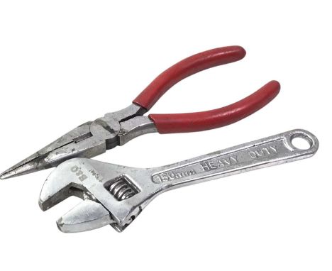 TOOL BOX AND TOOLS, including spanners, pliers and others, in a metal tool box