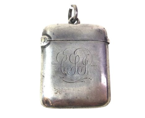 GEORGE V SILVER CIGARETTE CASE, ALONG WITH FOUR SILVER VESTA CASES  the cigarette case with engine turned decoration, the ves