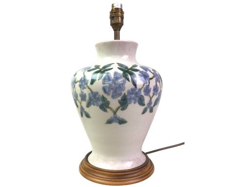 COBRIDGE STONEWARE VASE, AND A TABLE LAMP  each decorated with flowers, the lamp with shadelargest 35.5cm high - including br
