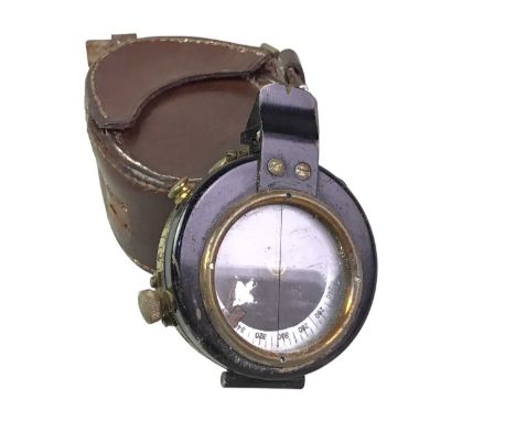 WWI PERIOD COMPASS, in leather case