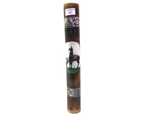 RAIN STICK, decorated with a painting of a llama41cm long