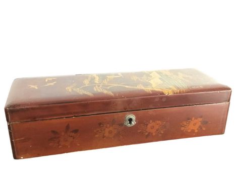 JAPANESE LACQUERED GLOVE BOX, ALONG WITH FURTHER ITEMS including a vintage Union Jack flag, a Corvette medallion, a pen knife