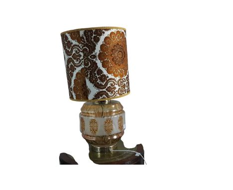 VINTAGE GLASS TABLE LAMP, LATE 20TH CENTURY  with frosted decoration on brass supports70cm high
