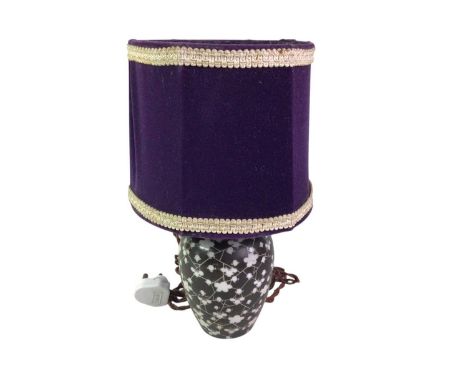 CHINESE STYLE LAMP, with purple shade33cm high