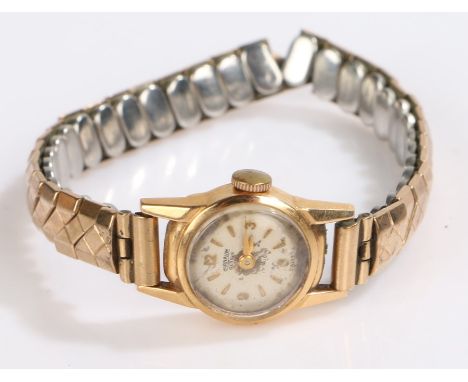 Cornavin 18 carat gold ladies wristwatch, the signed dial with Arabic and baton markers, manual wound, on a sprung gold plate