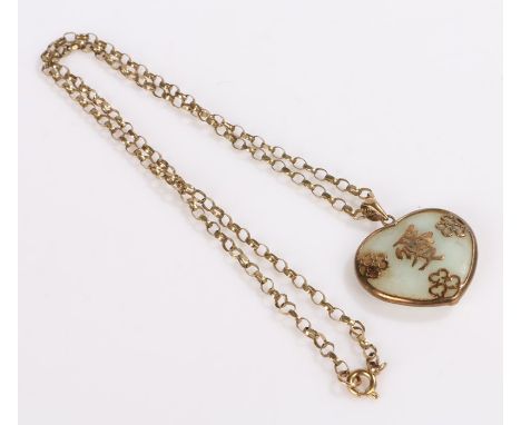 9 carat gold mounted jade pendant, on a 9 cart gold necklace, 10.5g