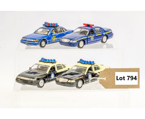 Manufacturer  - N/A | Description - 4 x Assorted Loose American Police Cars | Stock Code - N/A | Notes - None| Scale - 1:43 |