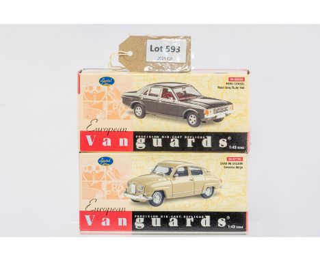 Manufacturer  - Vanguards | Description - Saab 96 Saloon - Savanna Beige / Ford Consul - Pearl Grey / Ruby Red | Stock Code -