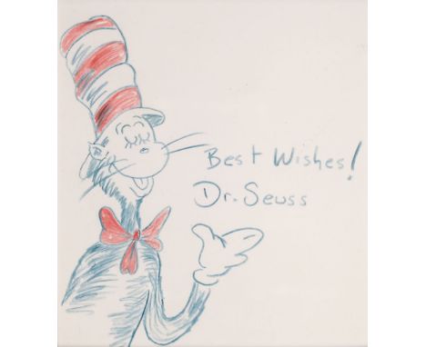Geisel (Theodor Seuss, 'Dr. Seuss', 1904-1991). The Cat in the Hat, blue and red pencil, depicting a cat with a red bow tie w
