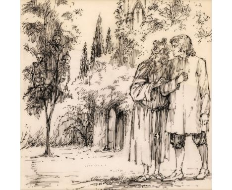 Hughes (Shirley, 1927-). He Led Hans into the Princess's Pleasure Garden, pen and ink on paper, depicting the Old King and Jo