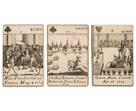 Fullwood (Samuel, publisher). Queen Anne's Cards, [London], circa 1705, a deck of 51 (of 52, without no.25: 2 of Hearts) play