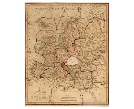 Jigsaw map. A New Map of Europe, London: William Darton, 1829, hand-coloured engraved map, laid on wood and dissected along c