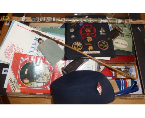 Large collection of Girl Guides memorabilia, c. 1940's and 50's, inc. belt, hat, badges, walking stick with German and Swiss 