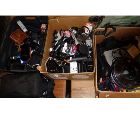 Four crates of cameras, lenses, camera kit bags, etc.