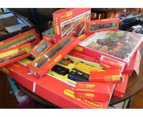 Hornby Railways Flying Scotsman set, Express Freighter set, a Triang Hornby Freightliner Depot crane, a Triang Railways Opera