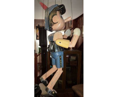 Vintage carved and painted wooden Pinocchio puppet