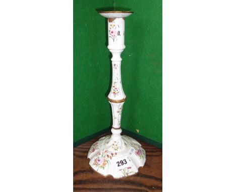 19th century Bilston enamel candlestick (A/F), 12.5" high