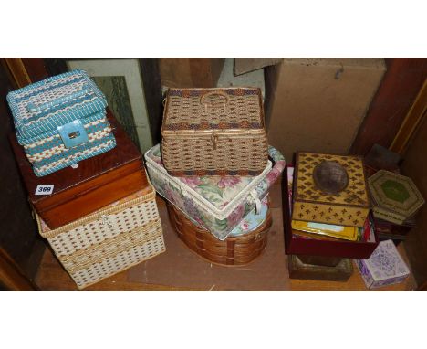 Vintage sewing baskets and contents, old tins etc