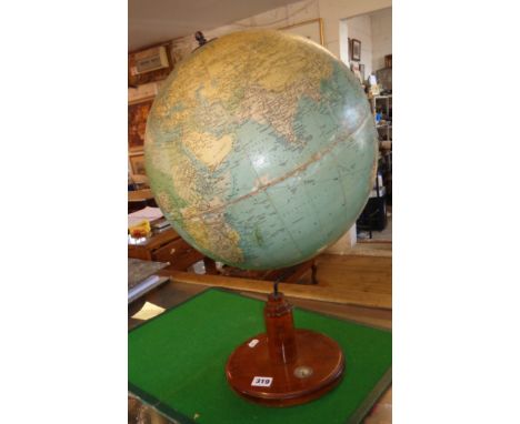 Large Philips Challenge Globe on wooden base with inset compass, dia 13.5"