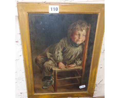 Victorian colour lithograph of a child on a chair