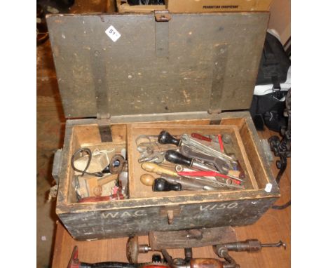 Wood ammunition box of old tools