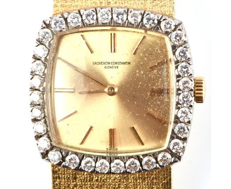 Vacheron Constantin. A ladies reference 458429 diamond and gold wristwatch, in 21.5mm 18 ct square cushion shaped case, the s