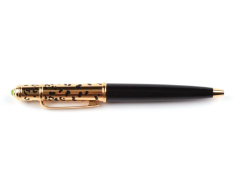 Cartier ball point pen, mini Diablo Panthere, gilt metal with black enamel spot detail, with original box and paper work Cond