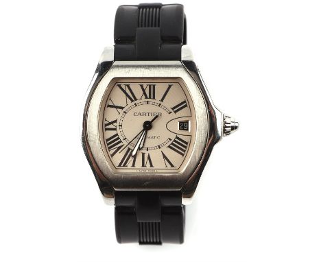 Cartier a Gentleman's stainless steel Roadster wristwatch, the signed dial with Railway minute track and Roman numeral hour m