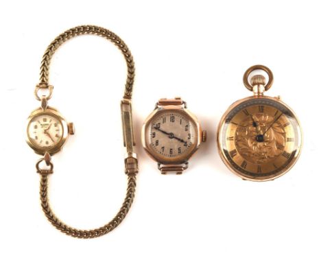 Rotary a Ladies gold wristwatch the signed dial with Arabic numeral hour markers, fitted with a manual wind movement and moun