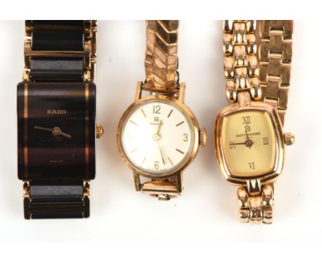 Rado A Ladies Diastar Integral wristwatch, the black signed dial with gold hands, fitted with a quartz movement the case back