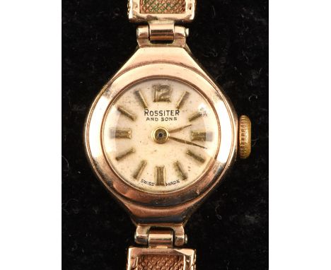 Rossiter wristwatch, round dial with baton hour markers, powered by a manual wind movement, with a 9 ct case and braceletCond