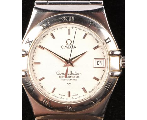 Omega Constellation stainless steel chronometer ref: 1502.30, bezel set with Roman numeral hour markers, the signed white tex