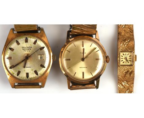 Ladies Rotary gold plated wristwatch the signed dial fitted with a, manual wind movement set with in an integral bracelet, to