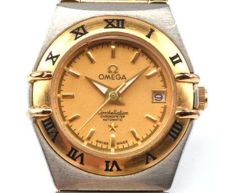Ladies Omega constellation Stainless steel and gold plated wristwatch, the bezel set with Roman numeral hour markers, the sig