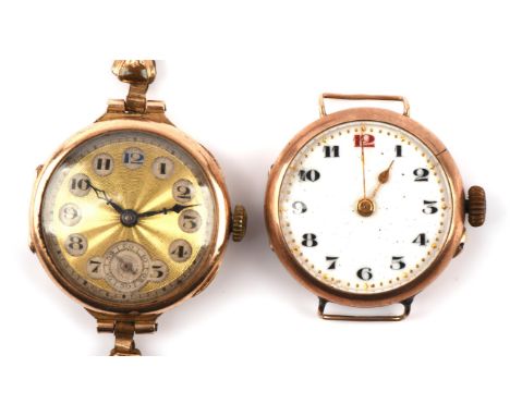 Two gold cased watches, including a round cased watch, with a white dial and Arabic numerals, with a 9 ct gold case and a man