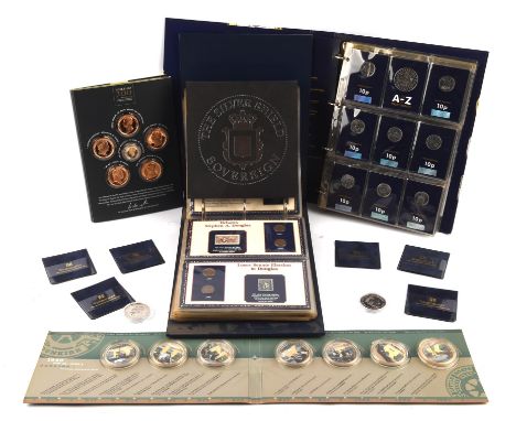Collection of uncirculated coins and medallions, mostly British with a few Isle of Man and dependency coins, in their origina