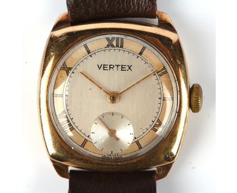 Vertex, a gold gentleman's wristwatch the signed circular dial with Roman numerals sub seconds fitted with a manual wind move