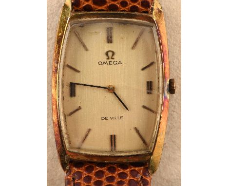 Omega reference 111.085 gold plated rectangular cased wristwatch,the signed silvered dial with baton hour markers,fitted with
