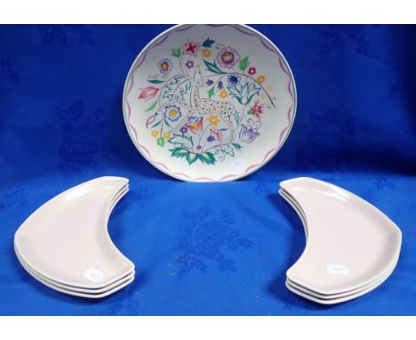POOLE POTTERY: PERSIAN LAMB PLATE, 1950s 25 cms diam, with a set of kidney shape serving dishes