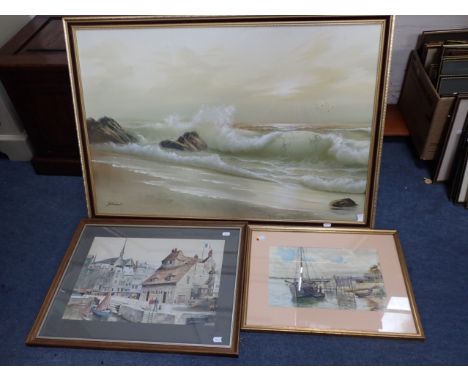 ALEX. H. KIRK, BRITISH 1881-1950: MOORED BOAT UNDER REPAIR watercolour, signed and dated 1908, and another watercolour by F.N