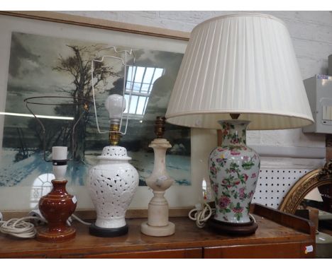 A TABLE LAMP, IN THE FORM OF A CHINESE VASE and three other lamps