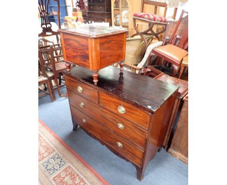 A 19TH CENTURY MAHOGANY CHEST OF THREE DRAWERS (for restoration), and a Victorian commode