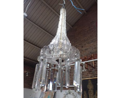 A CUT-GLASS PENDANT LIGHT FITTING with glass lustres (incomplete)