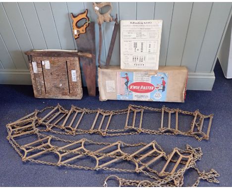 A VINTAGE IRON CHAIN FIRE ESCAPE LADDER a 1960s 'KWIK-PASTER' (boxed), and other items