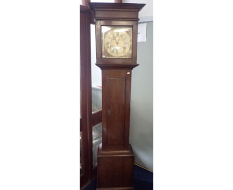AN OAK-CASED THIRTY HOUR LONGCASE CLOCK the (altered) 28cm brass dial signed 'Cha. Vaughan Pontpool 1749' (alterations, no pe
