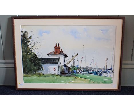 ANDREW PITT (BORN1947): LOCK KEEPER'S COTTAGE, HEYBRIDGE BASIN (Maldon, Essex), watercolour 43 x 63cm (framed, but unglazed)