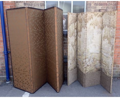 TWO EDWARDIAN FOLDING SCREENS one covered in a tapestry fabric