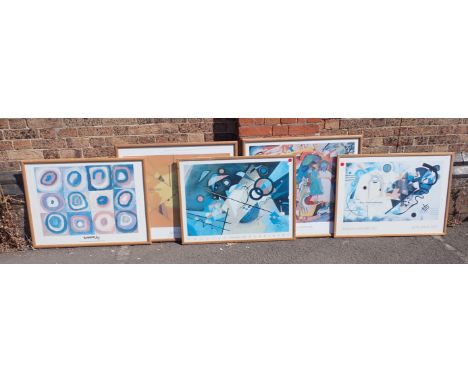 FIVE KANDINSKY COLOUR POSTERS the largest approx. 67cm x 80cm in good quality light oak frames